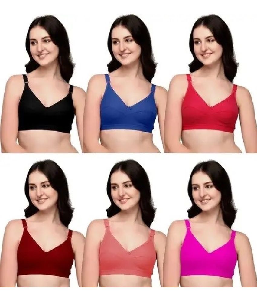     			Ishant Pack of 6 Cotton Non Padded Everyday Bra For Women ( Multicolor )