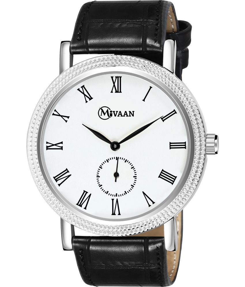     			MIVAAN Black Leather Analog Men's Watch