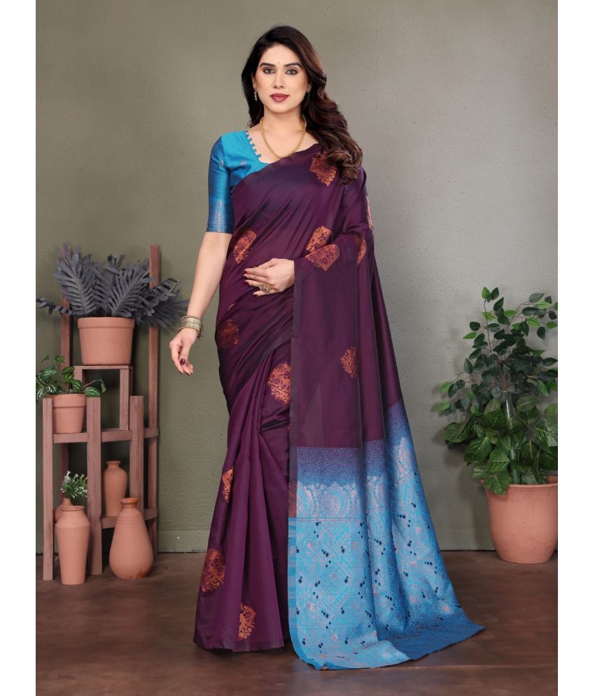     			PHORIA STYLE Banarasi Silk Woven Saree With Blouse Piece ( Wine , Pack of 1 )