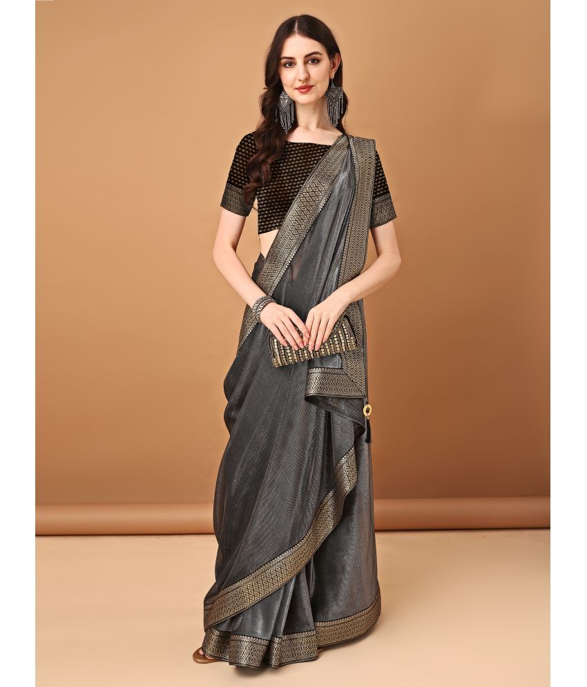     			Parmila Fashion Lycra Embellished Saree With Blouse Piece ( Grey , Pack of 1 )