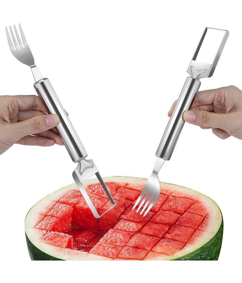     			GKBoss 2 in 1 Stainless Steel Watermelon Cutter with Fork, Mango Cutter, Melon Cutter, Fruit Cutting Tool (Set of 1)