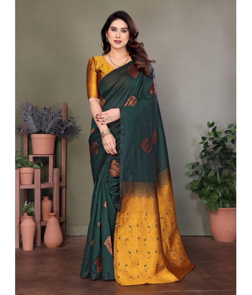     			SARIK  FASHION Banarasi Silk Woven Saree With Blouse Piece ( Green , Pack of 1 )