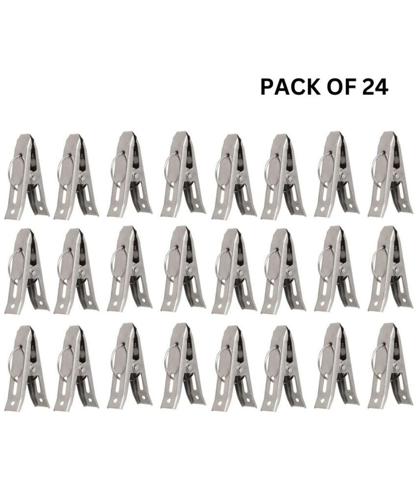     			THRIFTKART - (24-pc) Premium Stainless Steel Hanging Clips for Drying Clothes -  Clip Multipurpose Cloth Pins for Indoor and Outdoor Use, Strong and Durable .