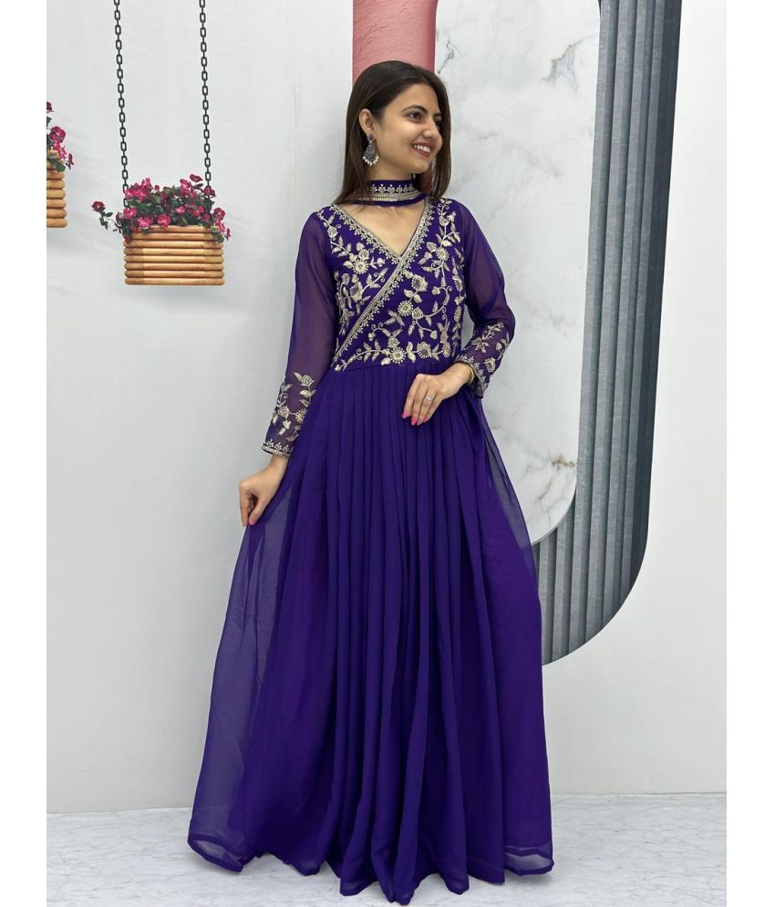     			keshav fashion Purple Anarkali Georgette Women's Stitched Ethnic Gown ( Pack of 1 )