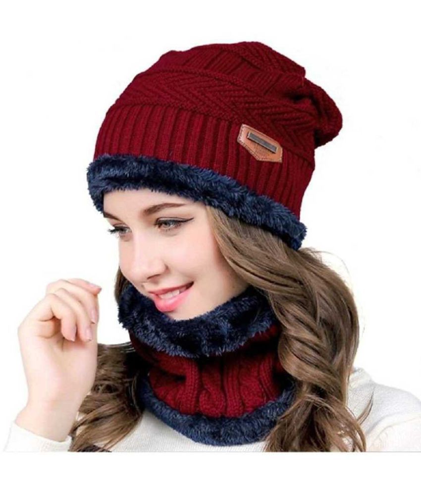     			Rozti Pack of 2 Woollen Men's Cap ( Red )