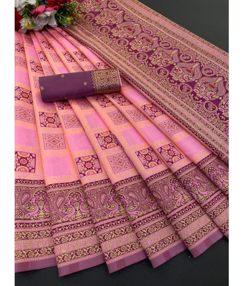     			Apnisha Cotton Blend Printed Saree With Blouse Piece ( Pink , Pack of 1 )