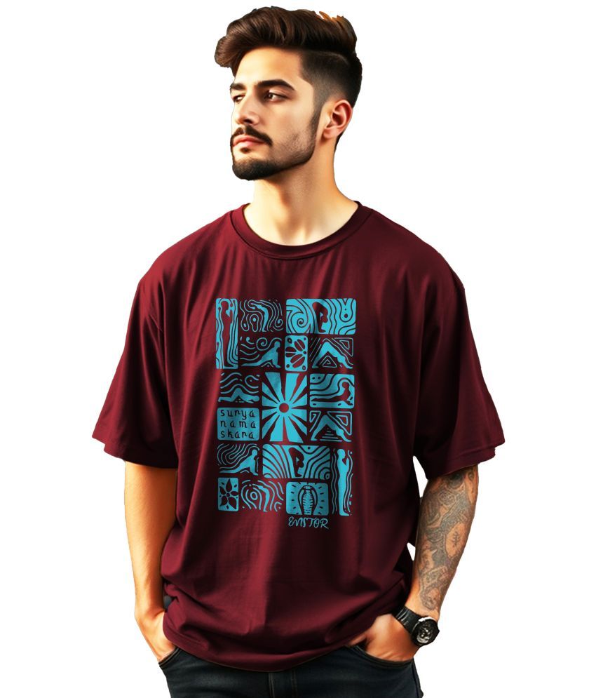     			ENITOR Cotton Oversized Fit Printed Half Sleeves Men's Round T-Shirt - Maroon ( Pack of 1 )