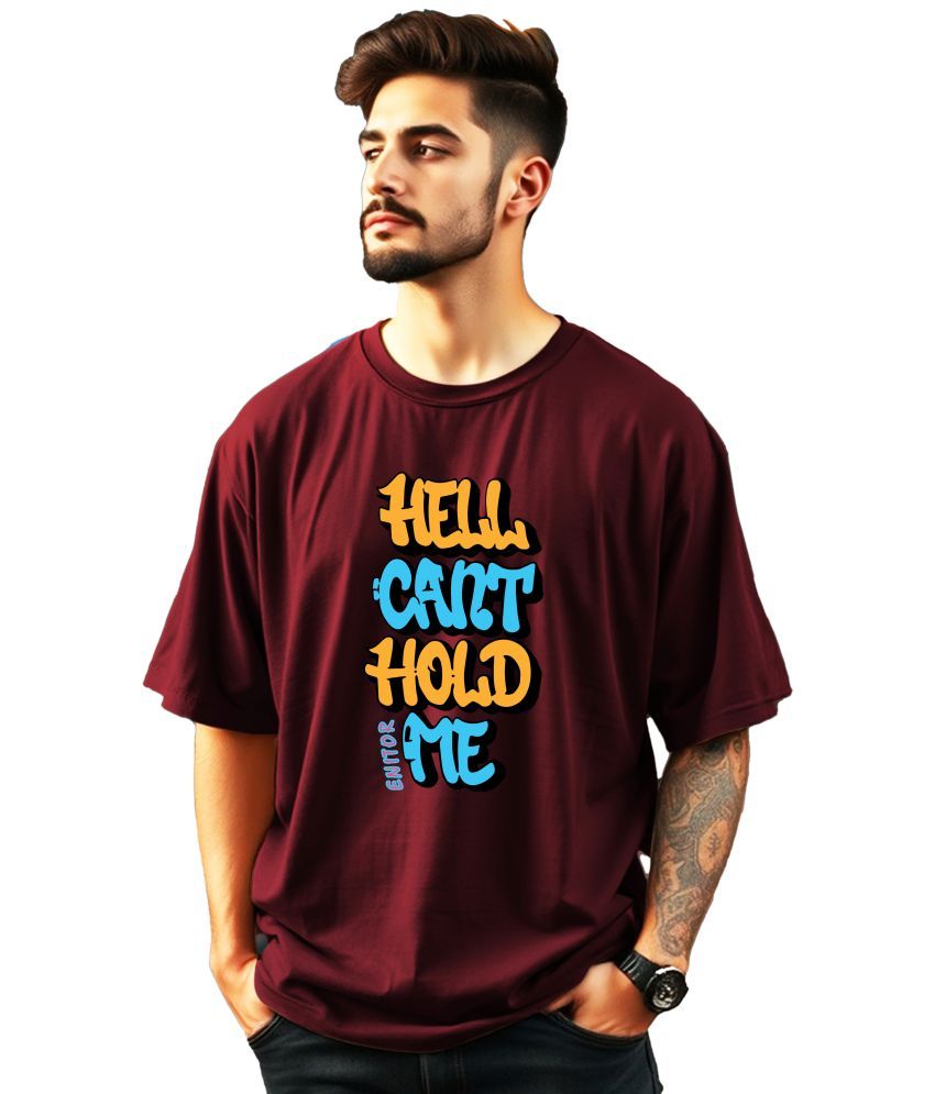     			ENITOR Cotton Oversized Fit Printed Half Sleeves Men's Round T-Shirt - Maroon ( Pack of 1 )