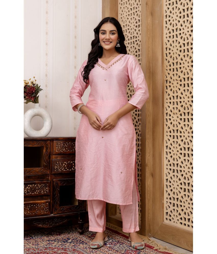     			Kohsh Pack of 1 Silk Blend Solid Straight Women's Kurti - ( Pink )