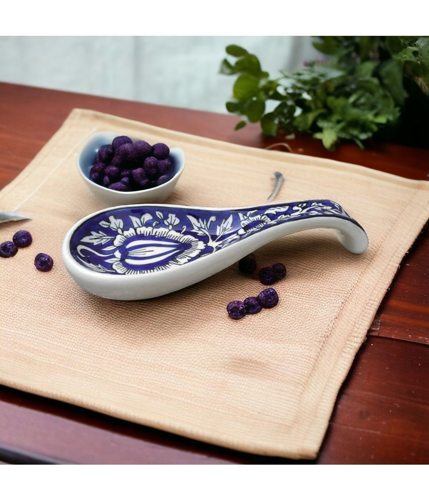     			Malaikah Blu Mughal Lng Spn Ceramic Printed Serving Spoon Navy Blue ( Pack of 1 )