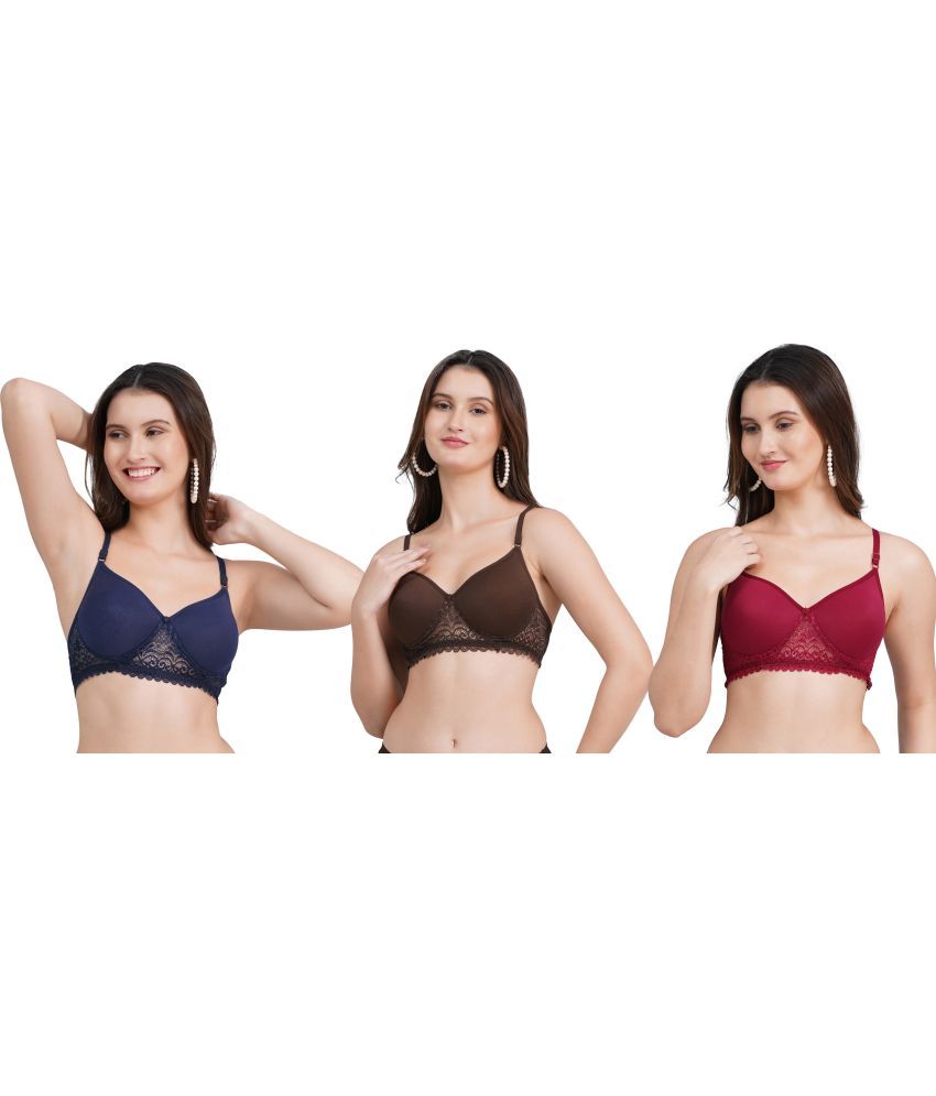     			skin beauty Pack of 3 Lace Lightly Padded Push Up Bra For Women ( Red )