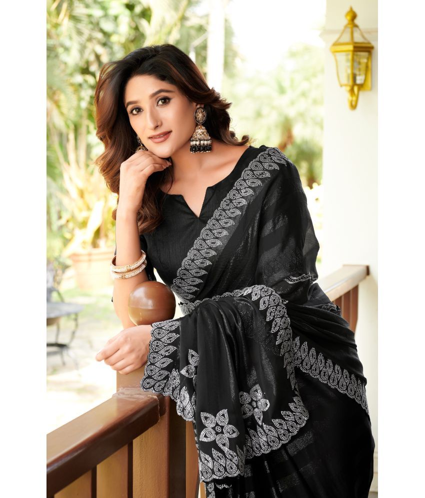     			VEERAIVA Chiffon Embellished Saree With Blouse Piece ( Black , Pack of 1 )