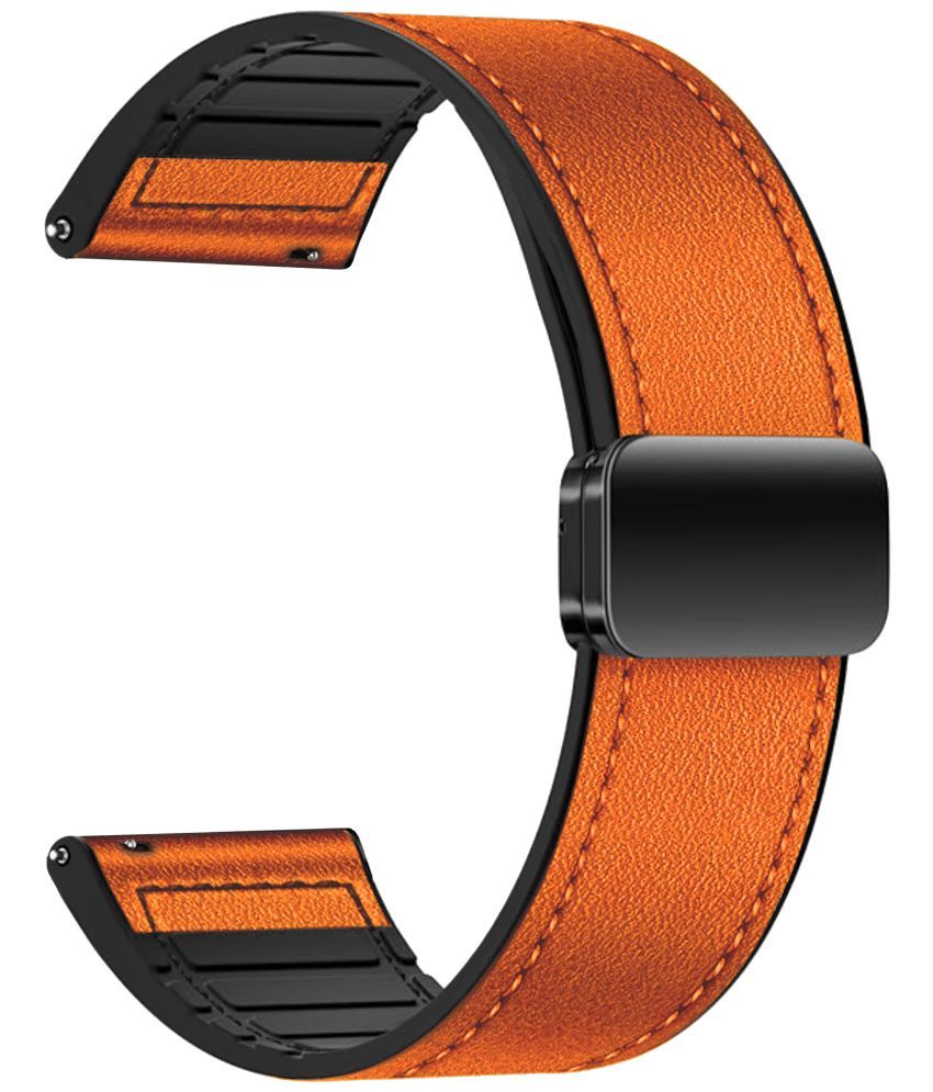     			ACM Watch Strap Leather Magnetic Silicone 20mm compatible with Ptron Reflect Max Pro Smartwatch Belt Luxury Band Orange