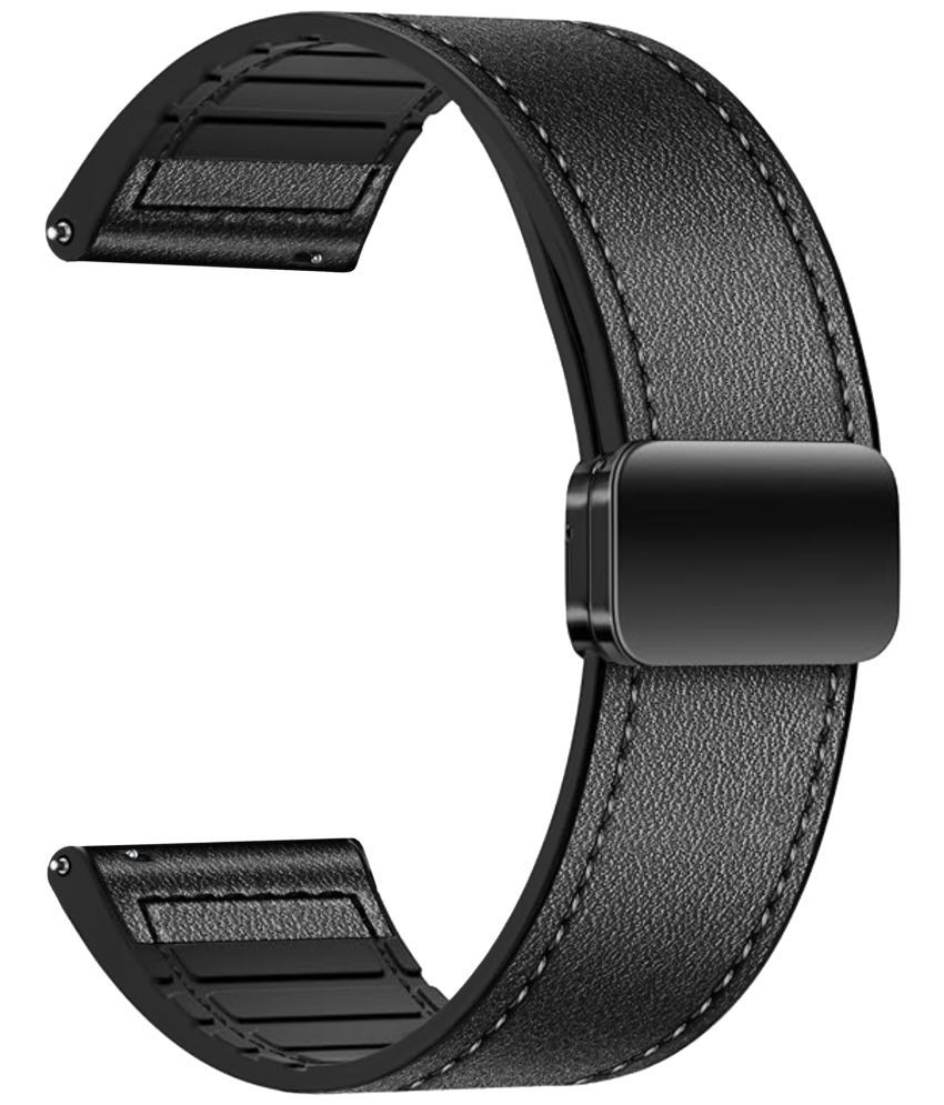     			ACM Watch Strap Leather Magnetic Silicone 22mm compatible with Pebble Odyssey Smartwatch Belt Luxury Band Black