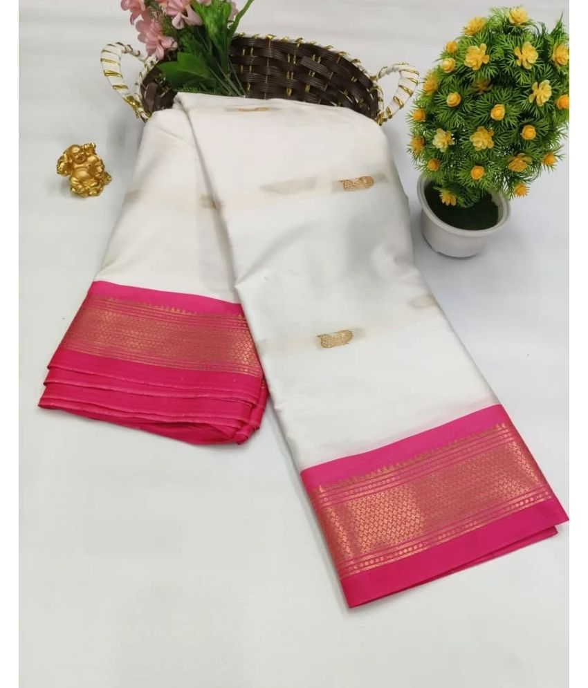     			KV Fashion Cotton Silk Woven Saree With Blouse Piece ( White , Pack of 1 )