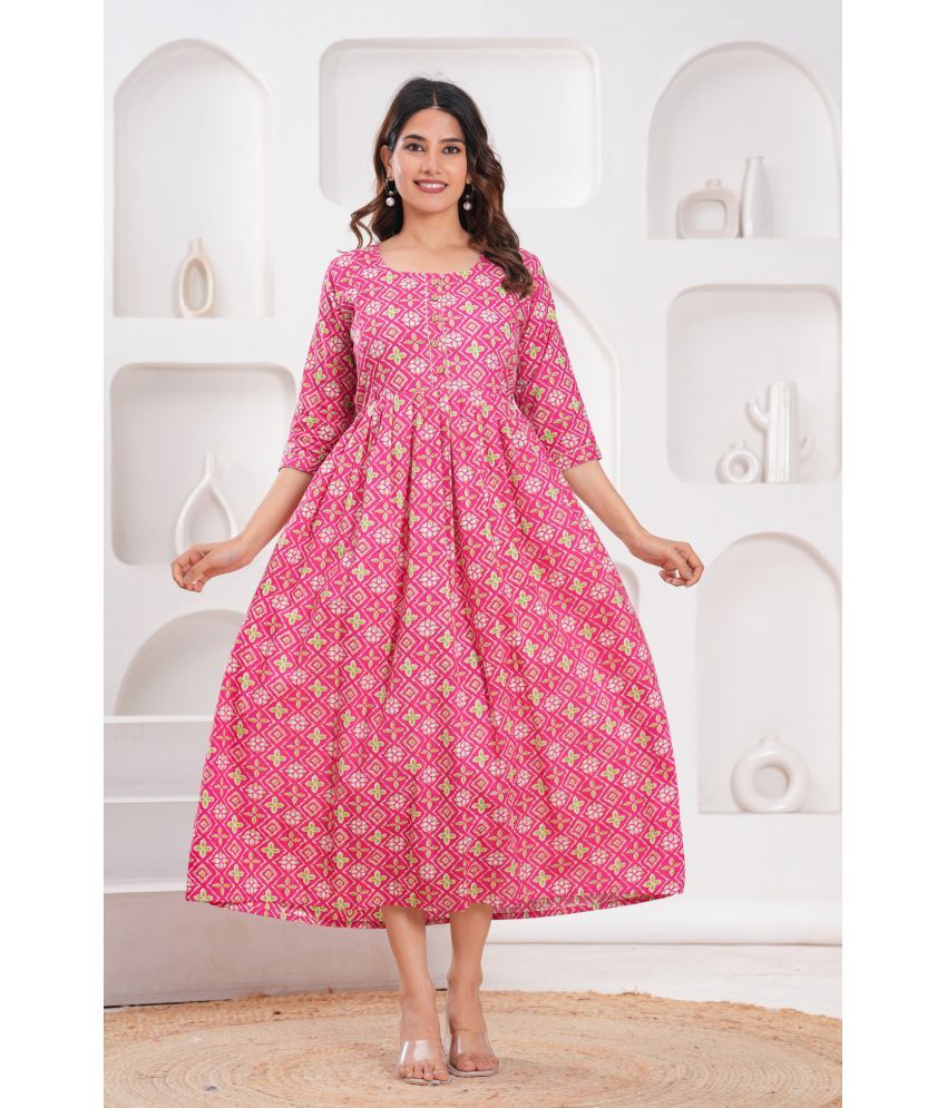     			Nitvan Pink Cotton Maternity Kurta