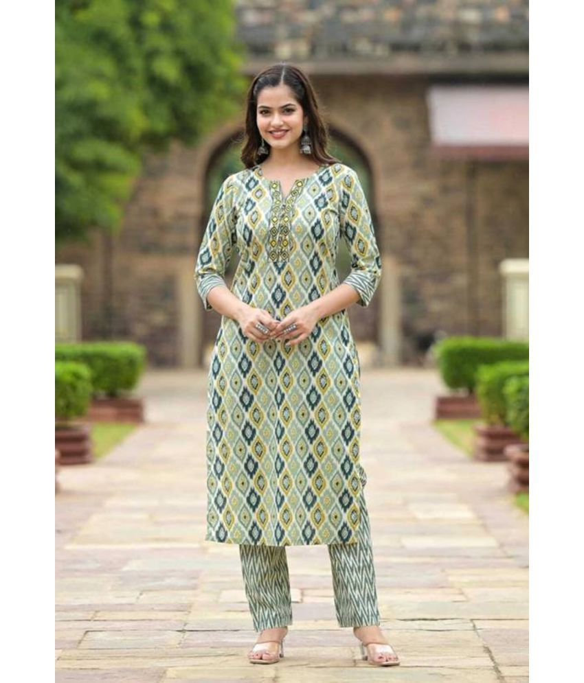     			BOUGHT FIRST Pack of 1 Cotton Silk Printed Straight Women's Kurti - ( Green )