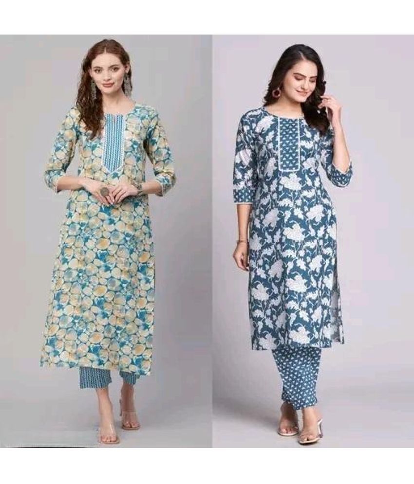     			BOUGHT FIRST Pack of 2 Cotton Blend Printed Straight Women's Kurti - ( Multicolor3 )