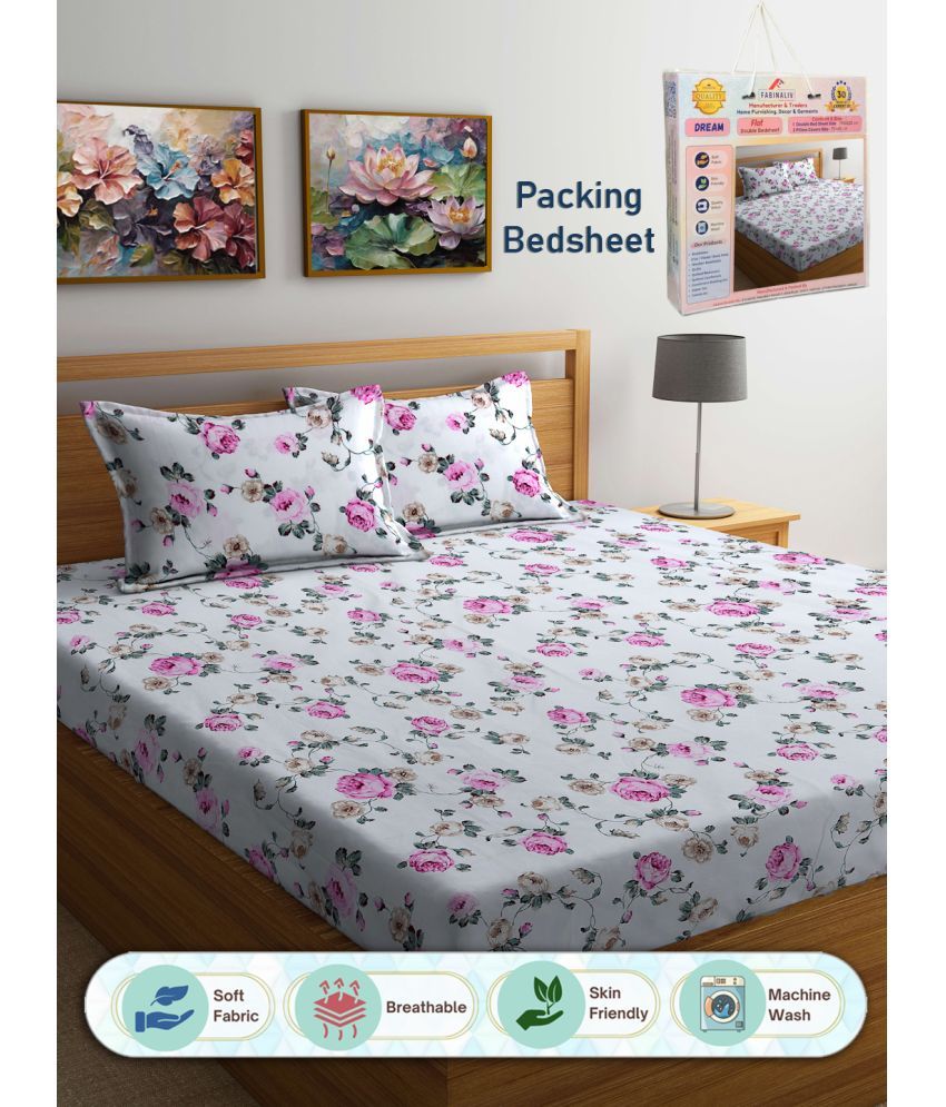     			FABINALIV Poly Cotton 1 Double Bedsheet with 2 Pillow Covers ( Pink )