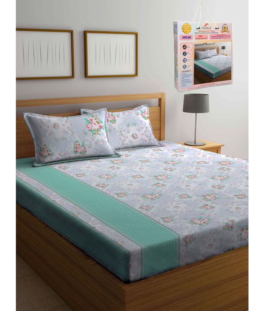     			FABINALIV Poly Cotton 1 Double Bedsheet with 2 Pillow Covers ( Light Blue )