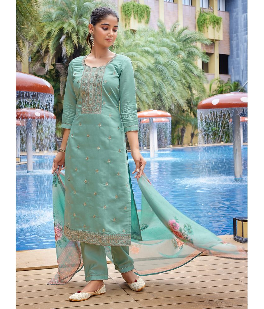     			Royal Export Pack of 1 Viscose Embroidered Straight Women's Kurti with Dupatta - ( Light Green )