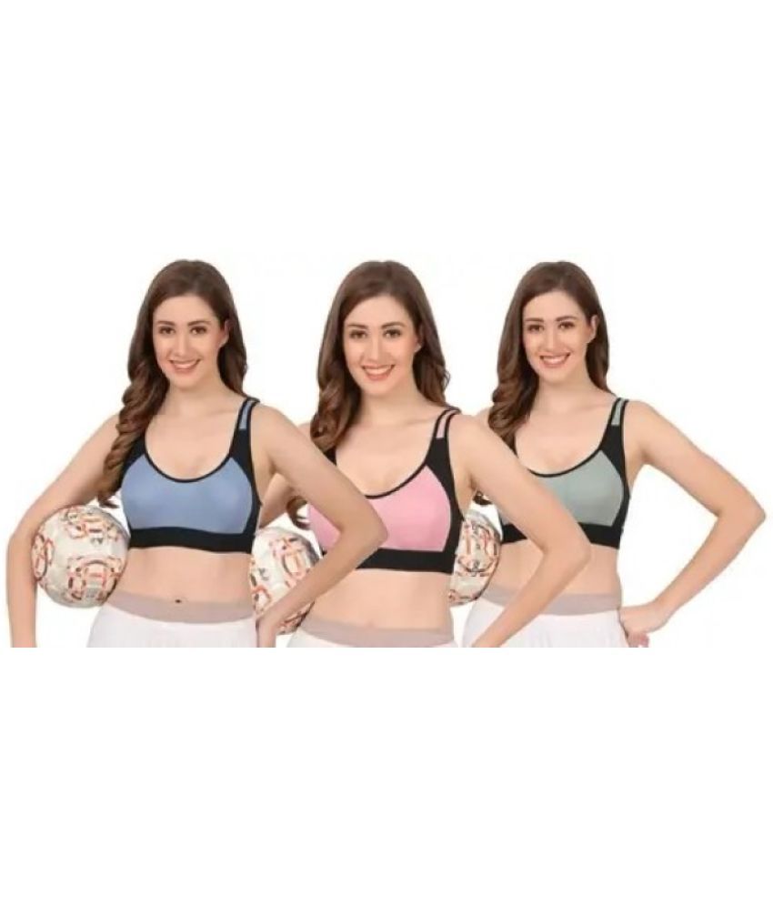     			Ishant Pack of 3 Cotton Non Padded Teenage Bra For Women ( Blue,Green,Pink )