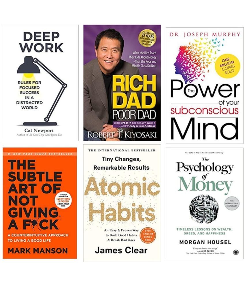     			set of 6 books :- Deep work + Atomic habit + mark manson + joseph murphy + Rich dad poor dad + The psychology of money