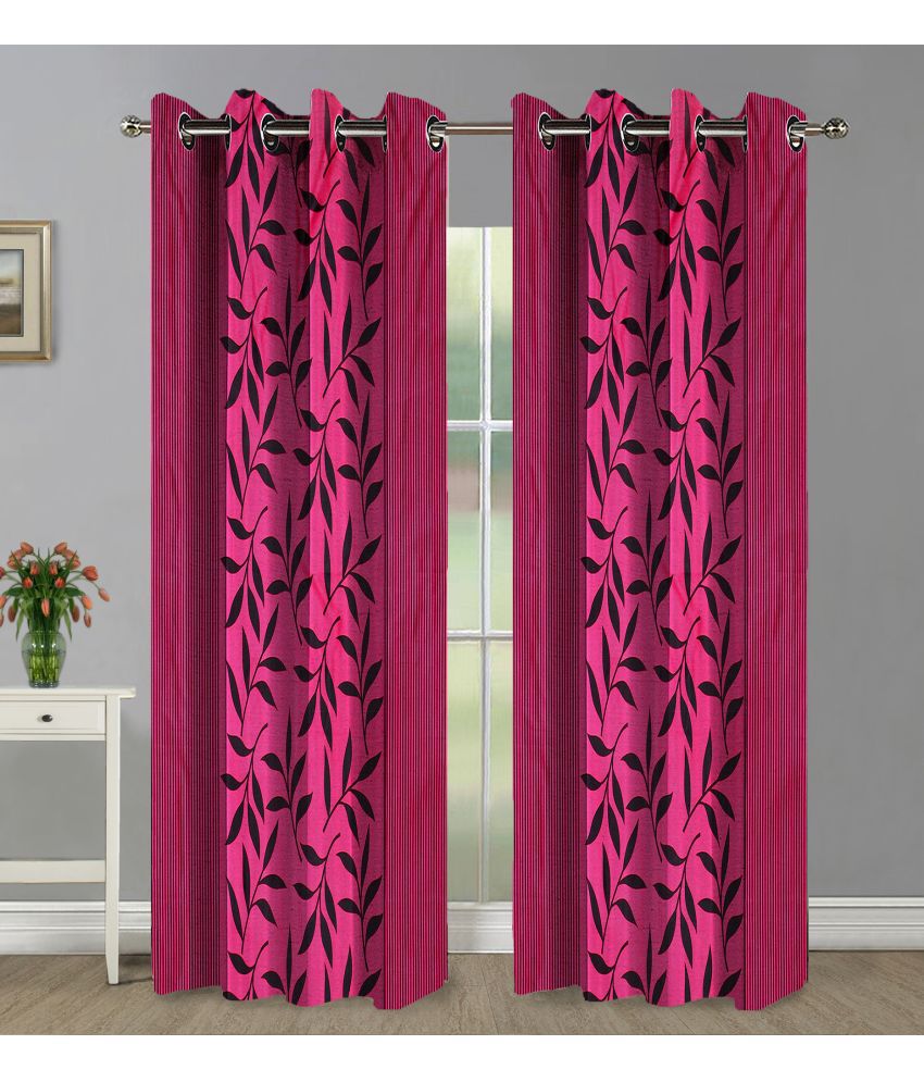     			HOMETALES Set of 2 Door Semi-Transparent Eyelet Polyester Fuschia Curtains ( 213 x 120 cm )
