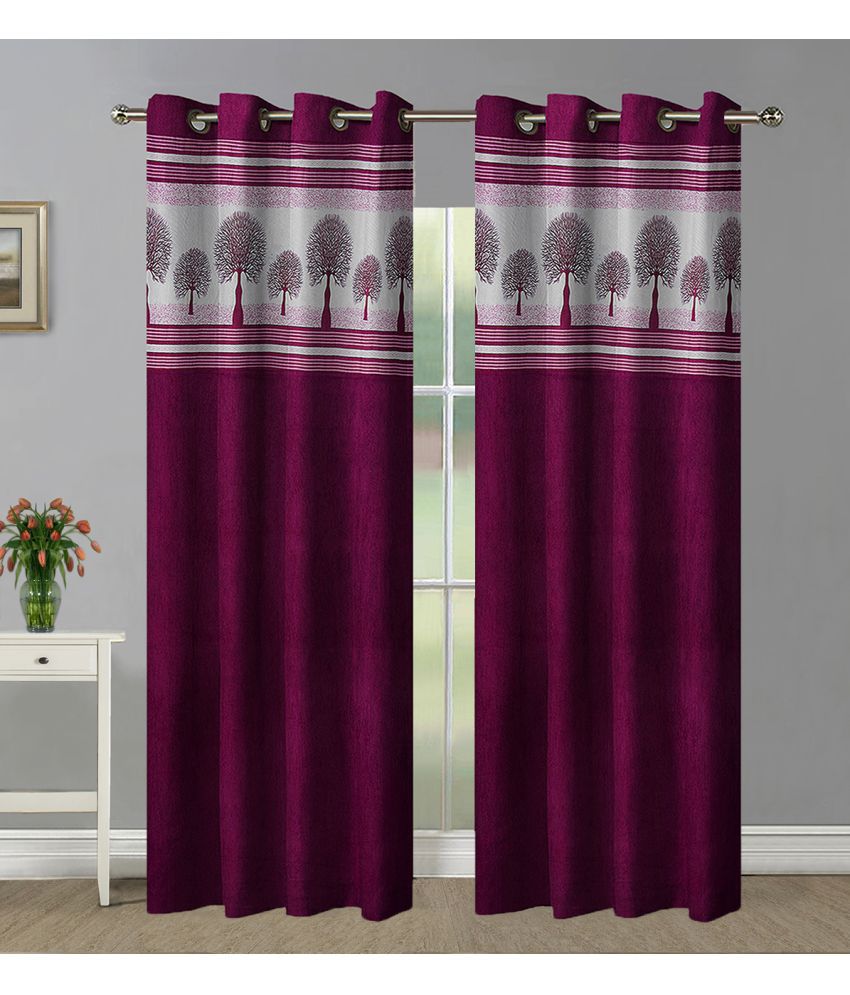     			HOMETALES Set of 2 Door Semi-Transparent Eyelet Polyester Wine Curtains ( 213 x 120 cm )