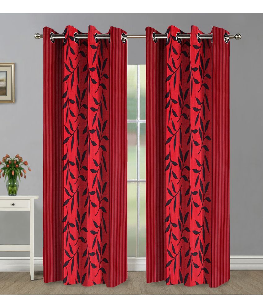     			Home Candy Set of 2 Long Door Semi-Transparent Eyelet Polyester Red Curtains ( 274 x 120 cm )