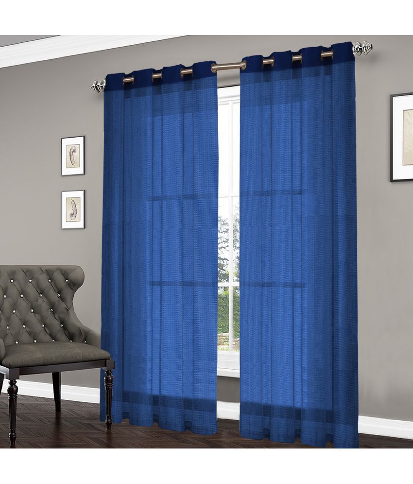     			Home Candy Set of 2 Door Transparent Eyelet Polyester Blue Curtains ( 213 x 120 cm )