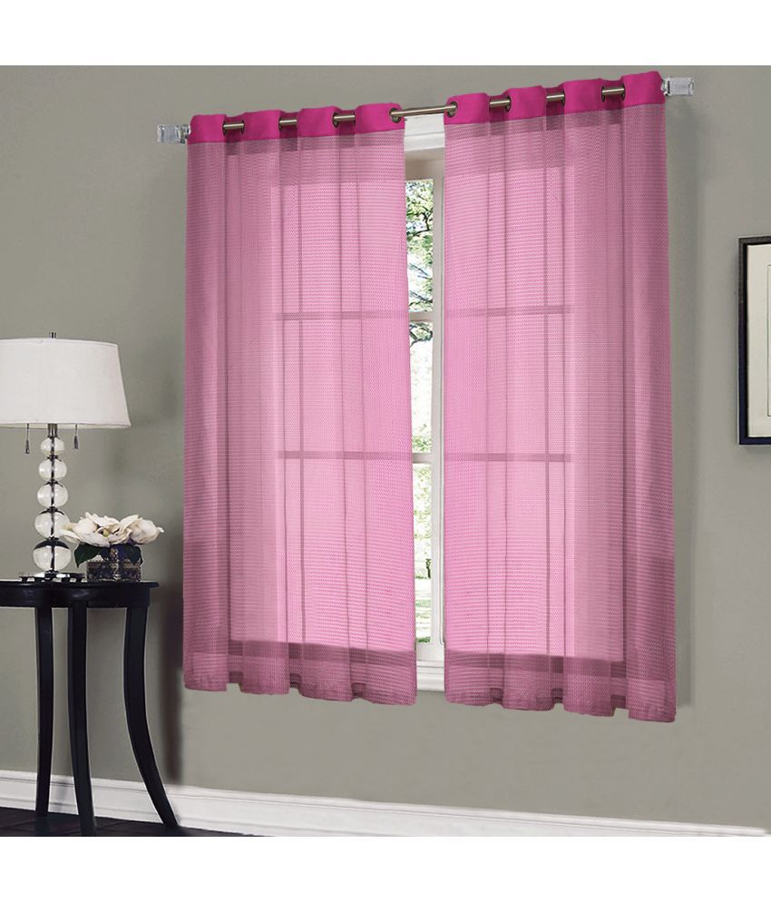     			HOMETALES Set of 2 Window Transparent Eyelet Polyester Pink Curtains ( 152 x 120 cm )