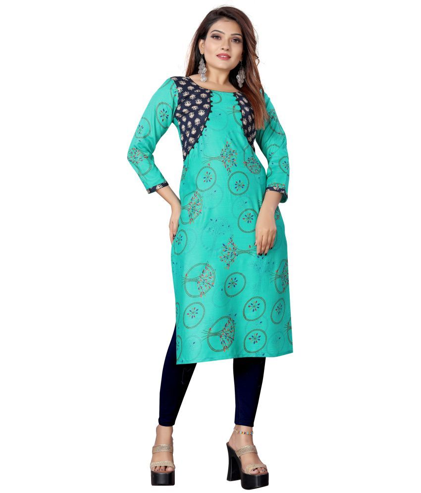     			MEESORRA Blue Rayon Straight Kurti - Single