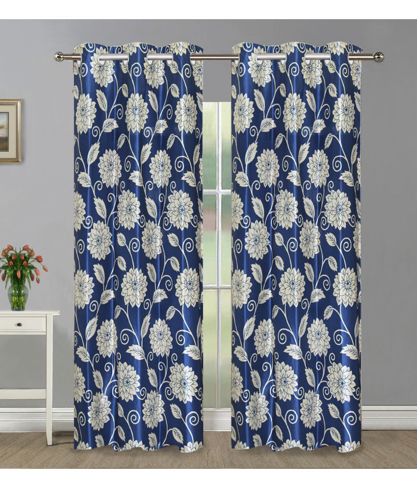     			Home Candy Set of 2 Door Semi-Transparent Eyelet Polyester Blue Curtains ( 213 x 120 cm )