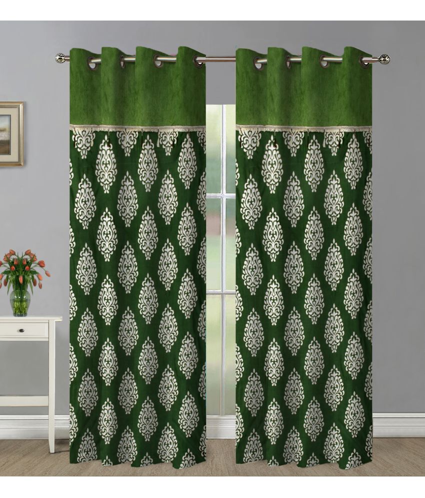     			Home Candy Set of 2 Door Semi-Transparent Eyelet Polyester Green Curtains ( 213 x 120 cm )