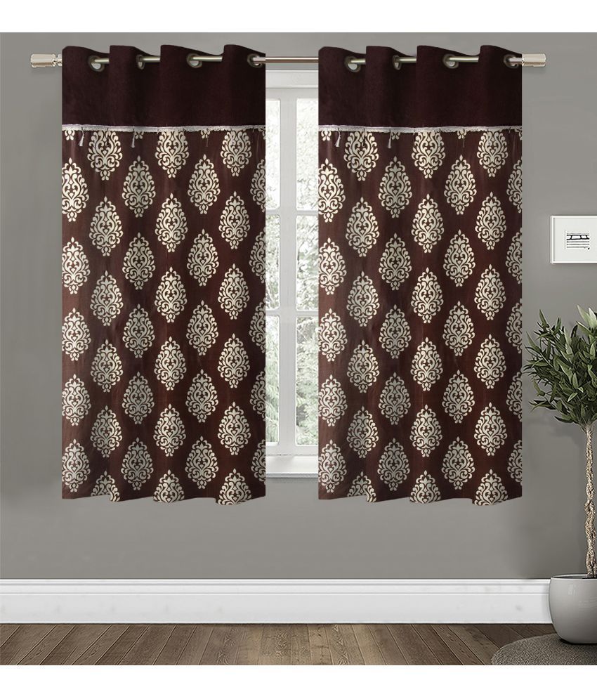     			HOMETALES Set of 2 Window Semi-Transparent Eyelet Polyester Brown Curtains ( 152 x 120 cm )