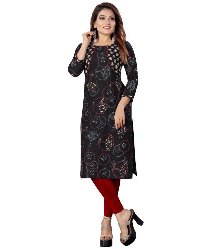     			MEESORRA - Black Rayon Women's Straight Kurti ( Pack of 1 )