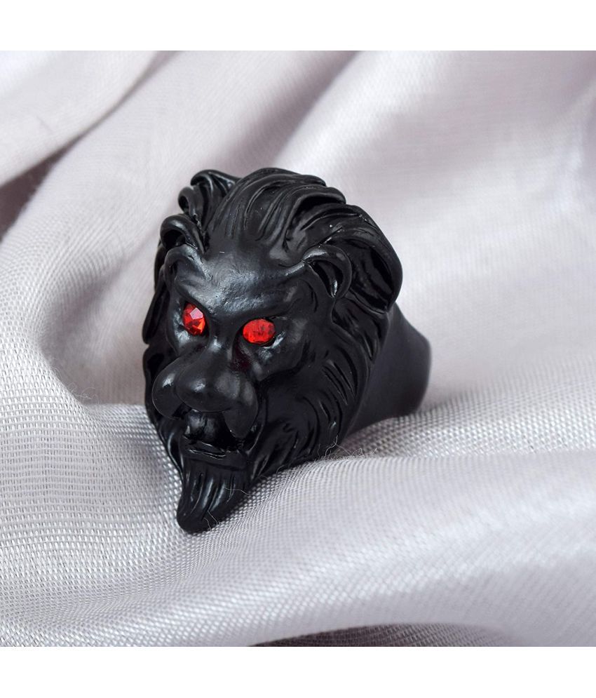     			Black Plated Roaring Lion Head Face With Red Eye Design Fashion Finger Ring Bikers Ring Punk Rock Gothic Ring for Mens/Boys