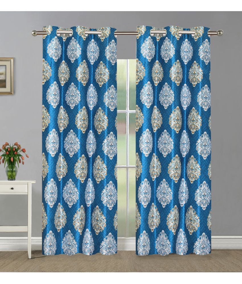    			HOMETALES Set of 2 Long Door Semi-Transparent Eyelet Polyester Blue Curtains ( 274 x 120 cm )