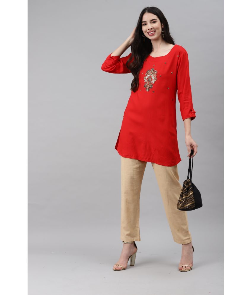     			JC4U - Maroon Rayon Women's Straight Kurti