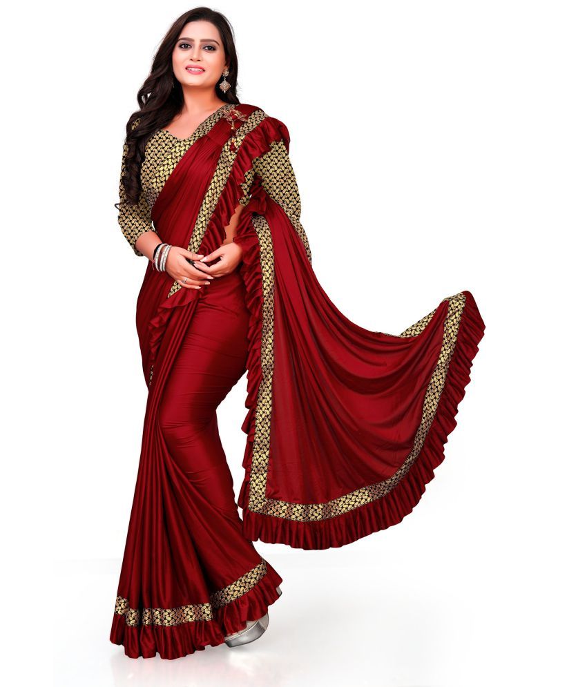     			Apnisha Red Lycra Saree - Single