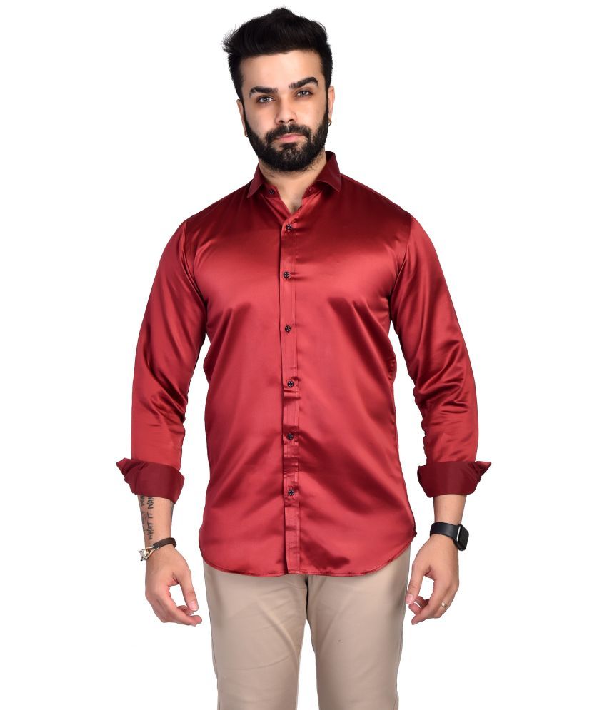 Selyem Satin Maroon Solids Party wear 
