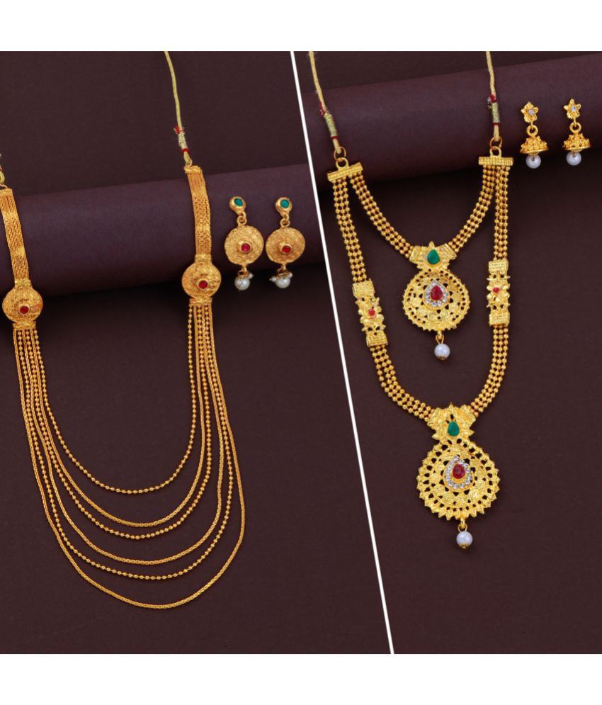     			ShreejiHuf Alloy Golden Traditional Necklaces Set Long Haram
