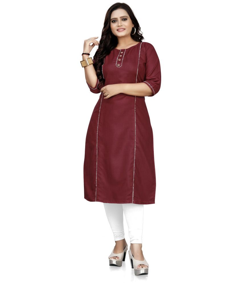     			Lerkiza - Maroon Cotton Women's Straight Kurti ( Pack of 1 )