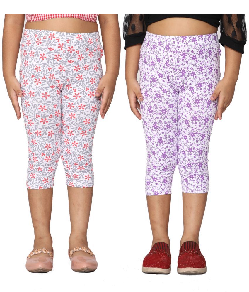     			2K KIDS Capri Leggings For Girls |All Over Printed |Viscose Blend  (Pink Flower::Violet Flower,9 Years - 10 Years) - Pack Of 2 (2KGLCVAOP_2C_PF_VF_910Y)