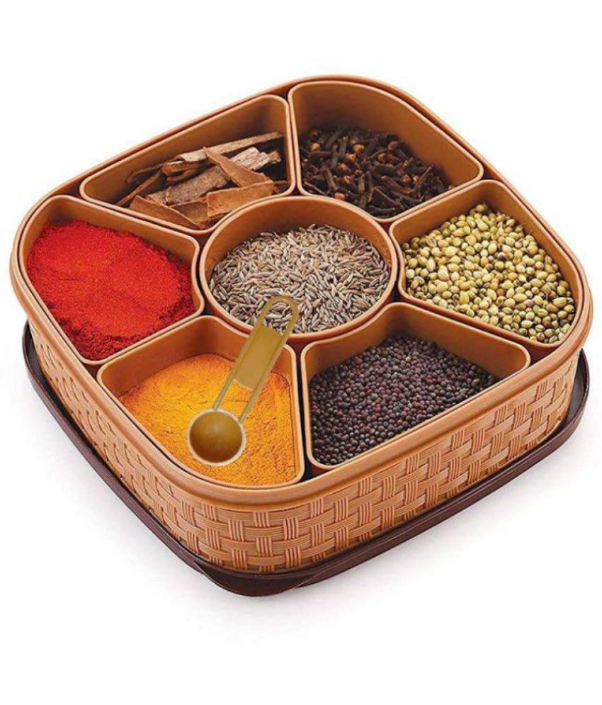     			Masala Rangoli Box Dabba for Keeping Spices, Spice Box for Kitchen, Plastic Wooden Style Masala Box, Masala Container, Masala Dabba