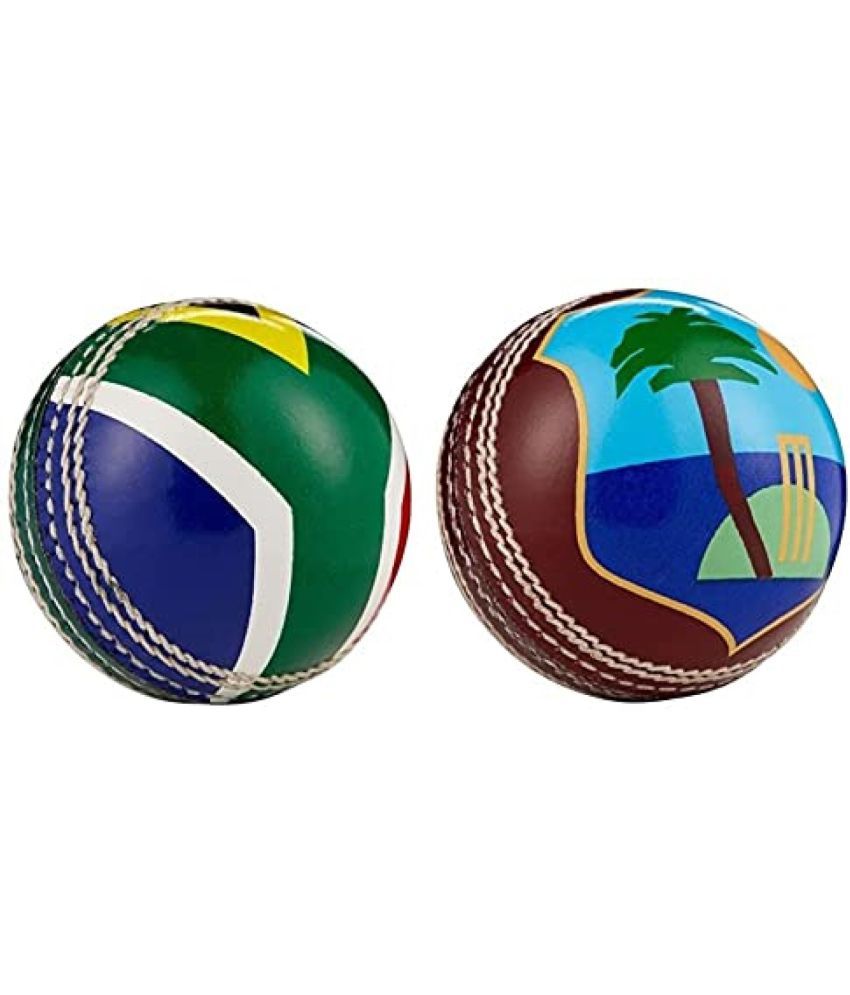 Toyshine Flag Design Decorer Real Leather Cricket Ball Set (West Indies and South Africa Flag Print on one Side) SSTP