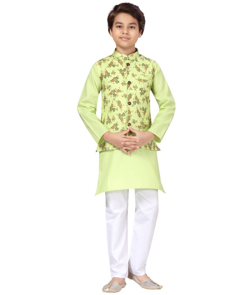 Little Mafia By Aarika Boys Light Green & White Color Sherwani With Pyjama & Waistcoat