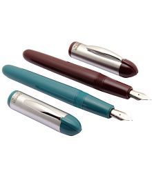Srpc Set Of 2 Beena Antic Fountain Pens 3in1 Ink Filling Mechanism Steel Cap - Teal Blue &amp; Burgundy