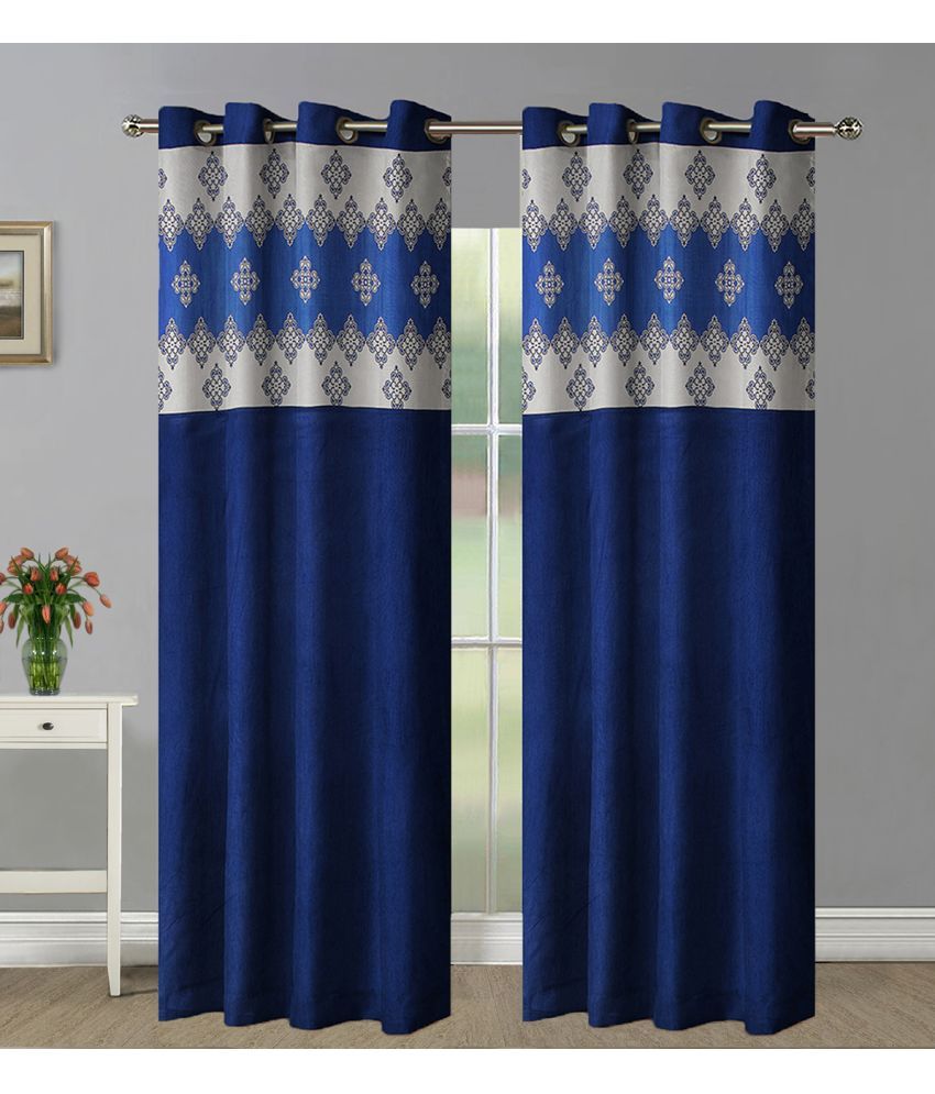     			Home Candy Set of 2 Long Door Semi-Transparent Eyelet Polyester Blue Curtains ( 274 x 120 cm )